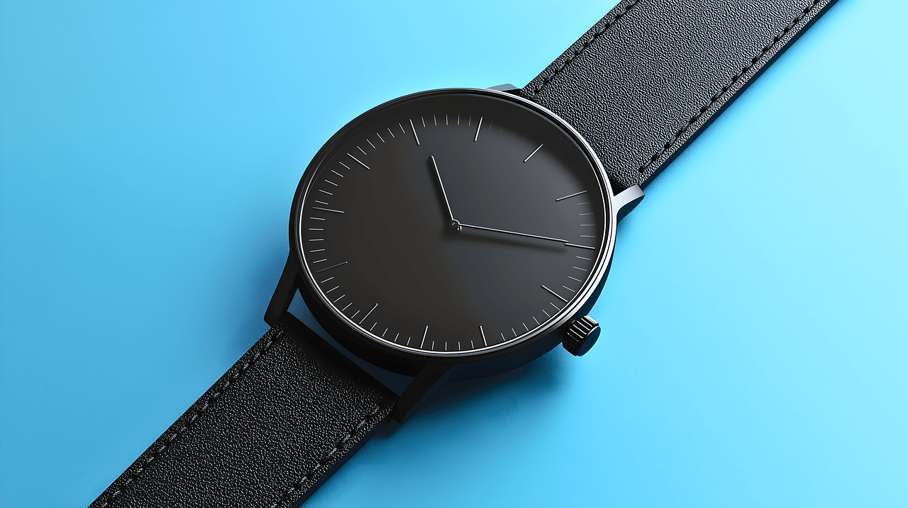 ai generated, watch, wrist watch, blue background, aesthetic, gadget, black watch, watch mockup, stylish, luxury watch, luxury, timepiece, time