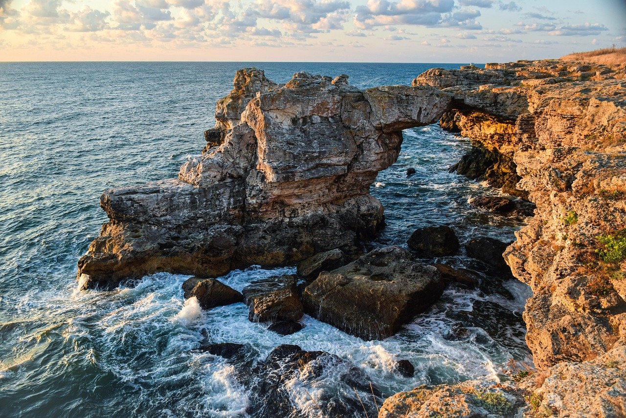 cliffs, bulgaria, sea, sunrise, nature, waves, tyulenovo, ocean