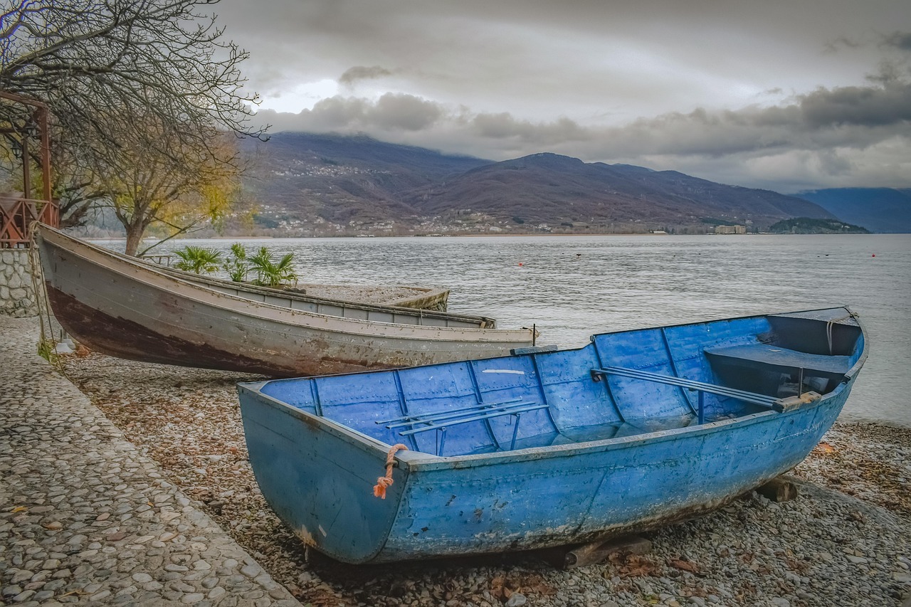 boats, beach, lake, morning, nature, winter, lake ohrid, north macedonia